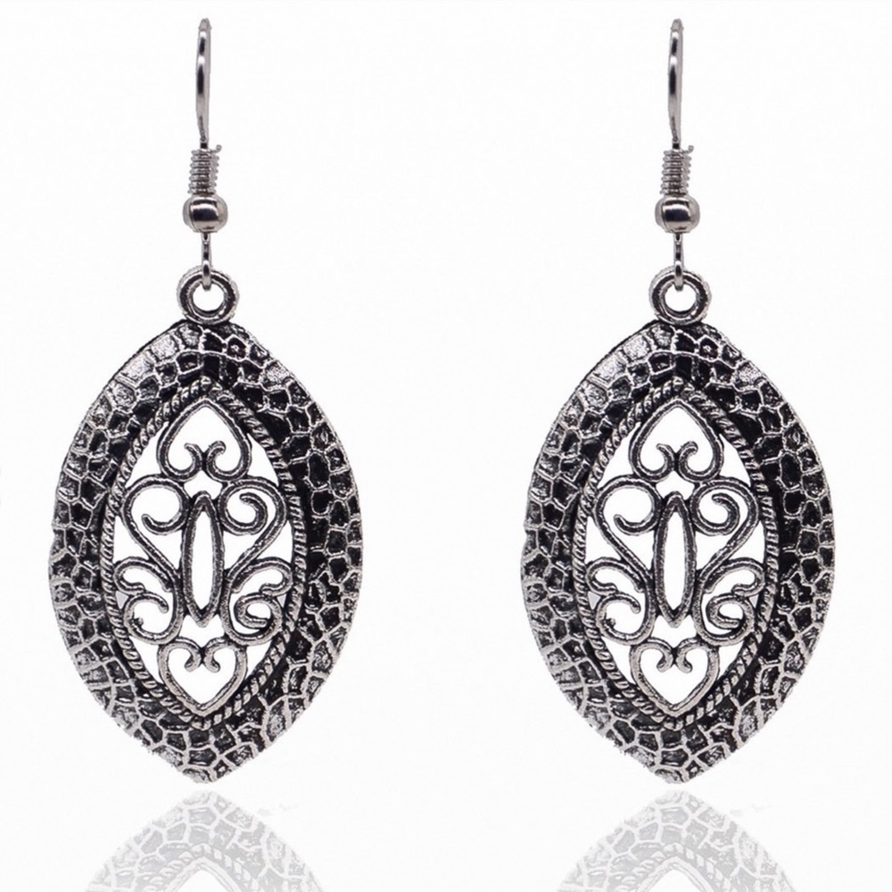 Any 4/$25! Antiqued Silver Boho Ellipse Drop Earrings - Picture 4 of 10